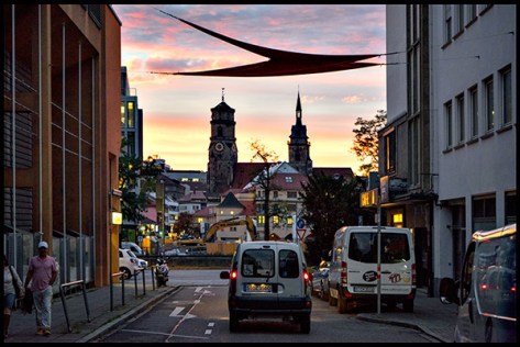 Stuttgart-2015-Dorotheenquartier-20-Druck-40x60-Rosenstrasse-zum-Dorotheenquartier-mit-Sonnenuntergang